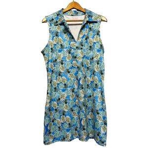 Alvin’s Island Pineapple Turtle Print UPF 50 Collared Shift Dress Coverup XL